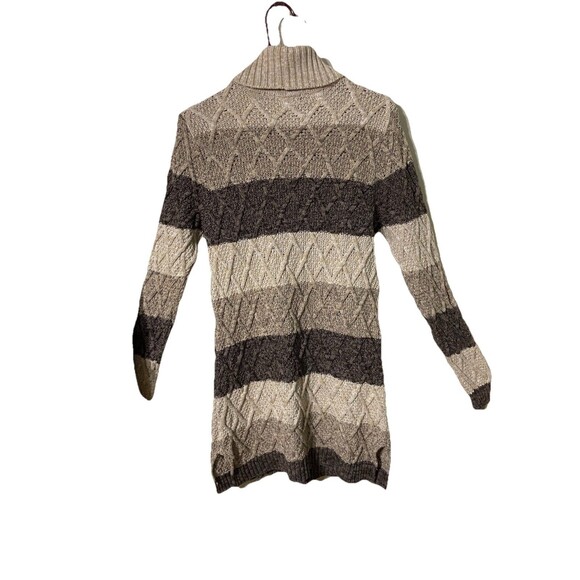 Jeanne Pierre Colorblocked Cable-Knit Tunic Sweater Brown / Beige Size M Pockets - Picture 2 of 4
